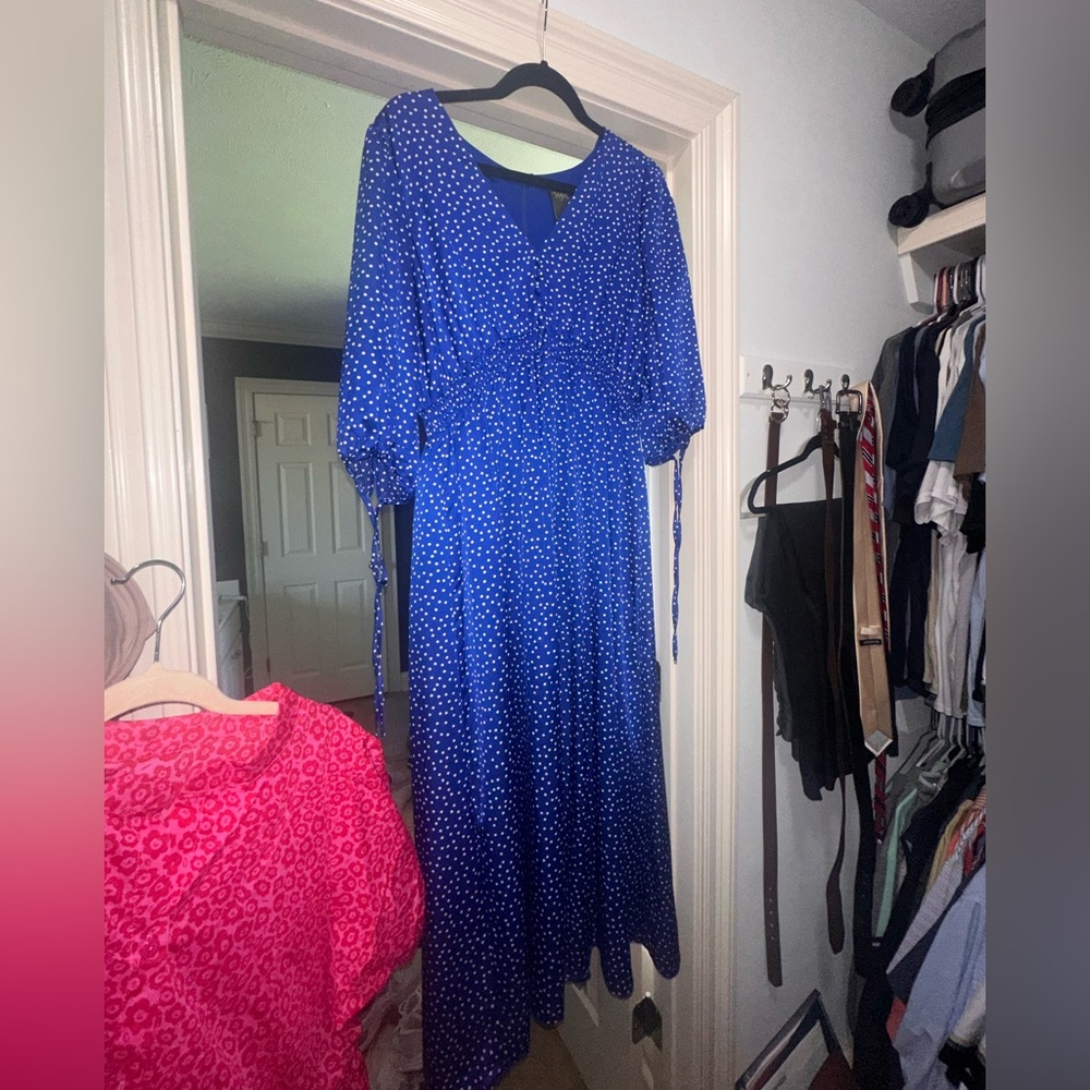 Taylor Blue V-Neck Bishop Sleeve Sundress